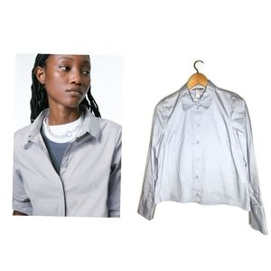 H&M Gray Fitted Poplin Shirt Size S New With Tags